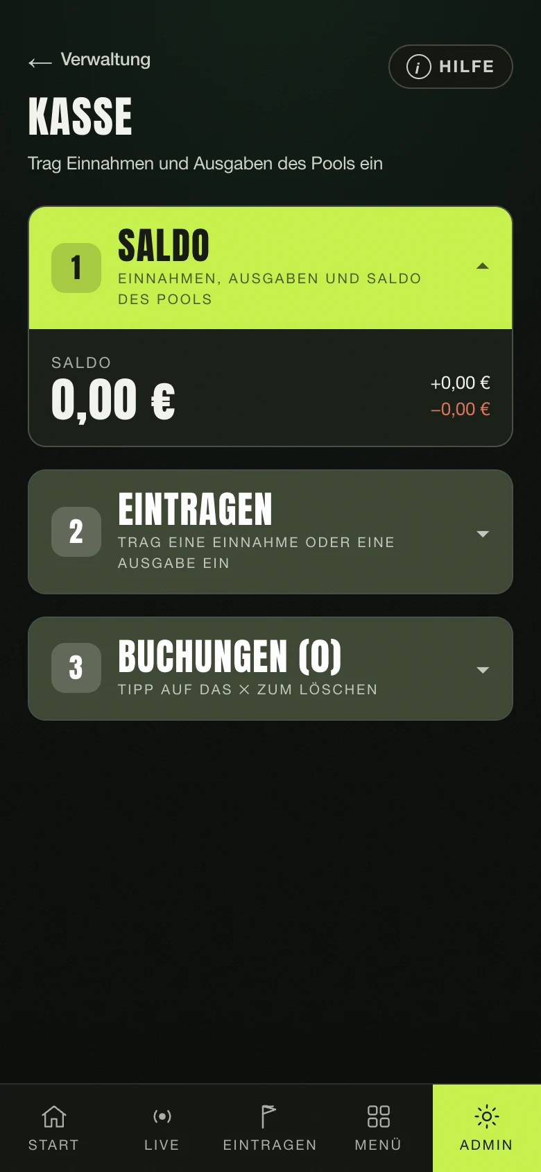 Die Kasse des Pools: Einnahmen, Ausgaben und Saldo