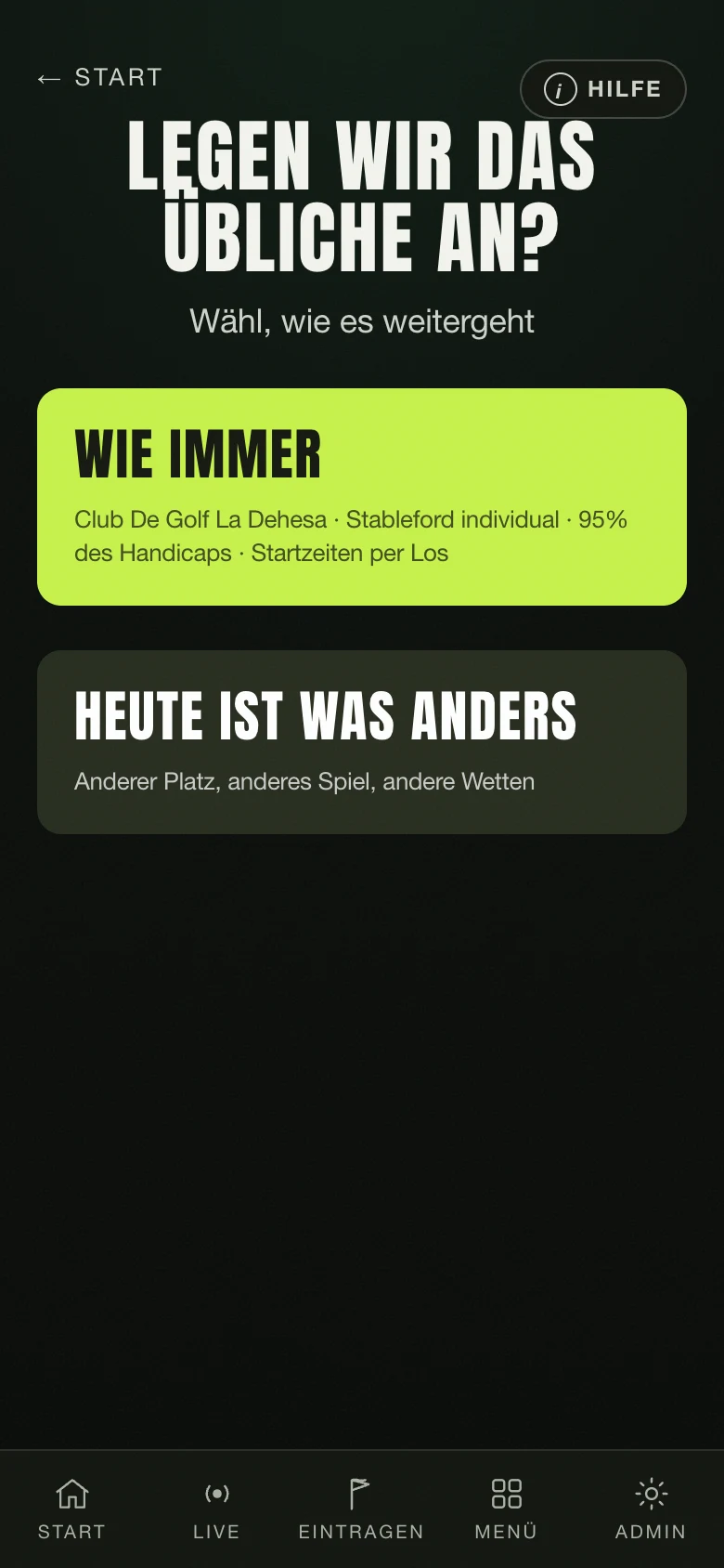 Das übliche Turnier mit einem Tipp anlegen