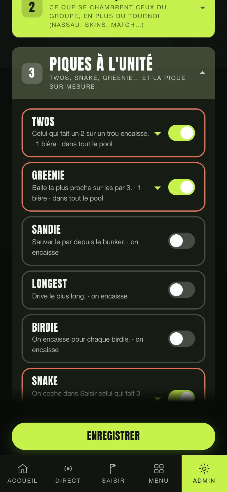 Les piques du pool, configurées