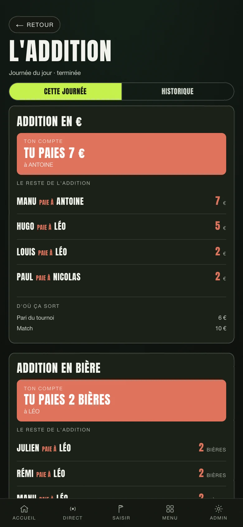 L'Addition de Nintee : qui paie à qui à la fin de la journée, en euros et en bières
