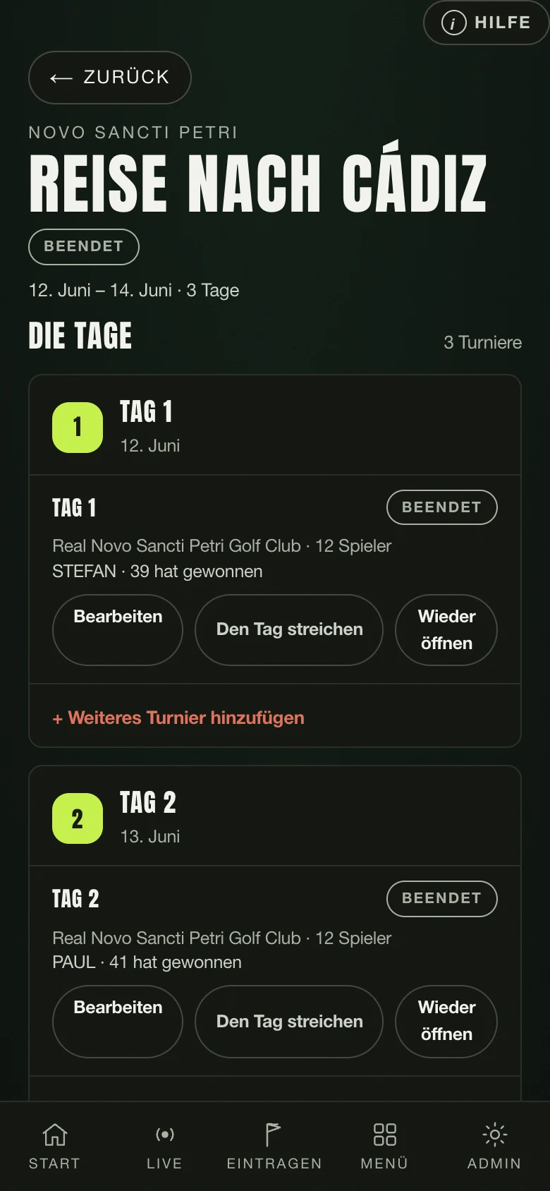 Eine mehrtägige Reise in Nintee, mit ihren Tagen und ihrer Wertung
