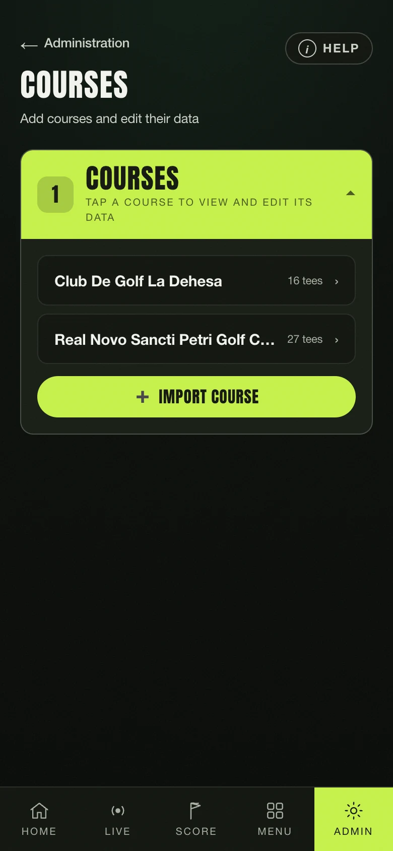 The pool's courses