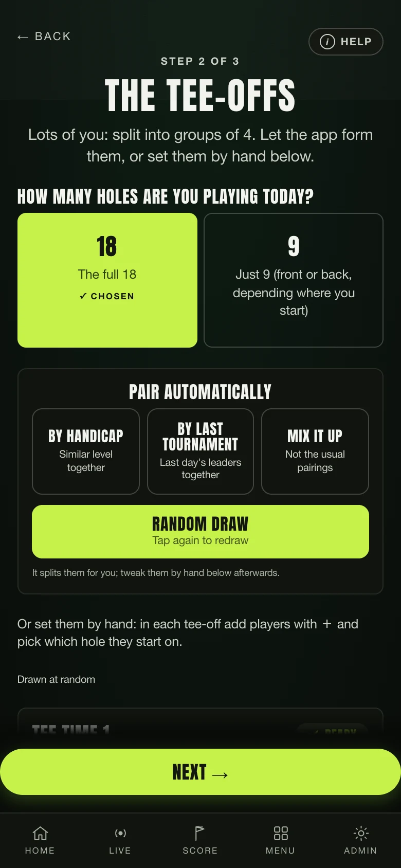 Tee times drawn on their own, with the method in plain sight