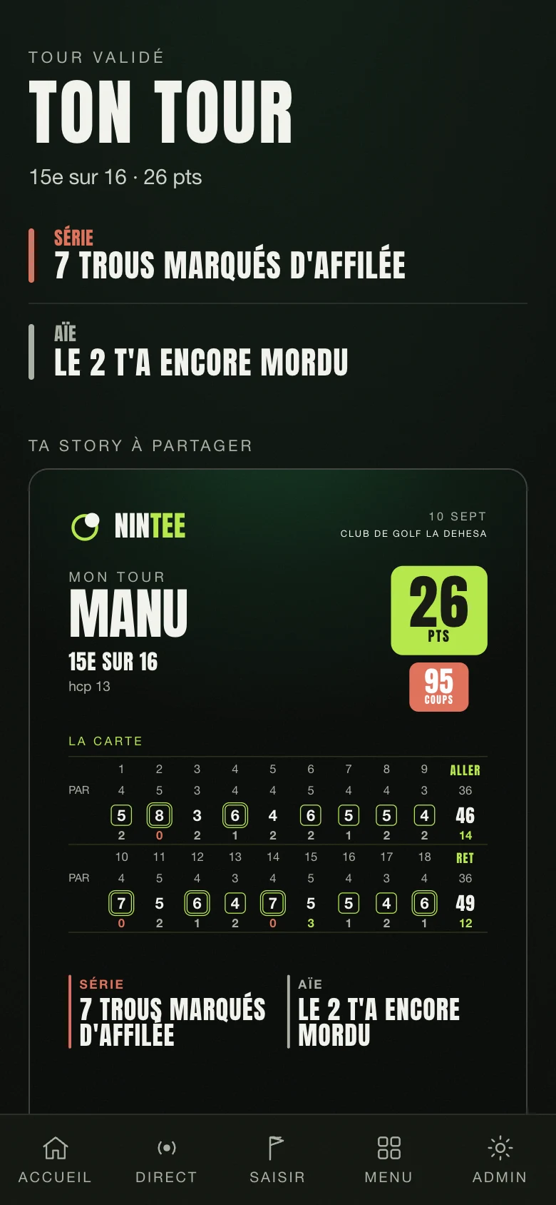 La carte de Nintee : on saisit trou par trou d'une touche