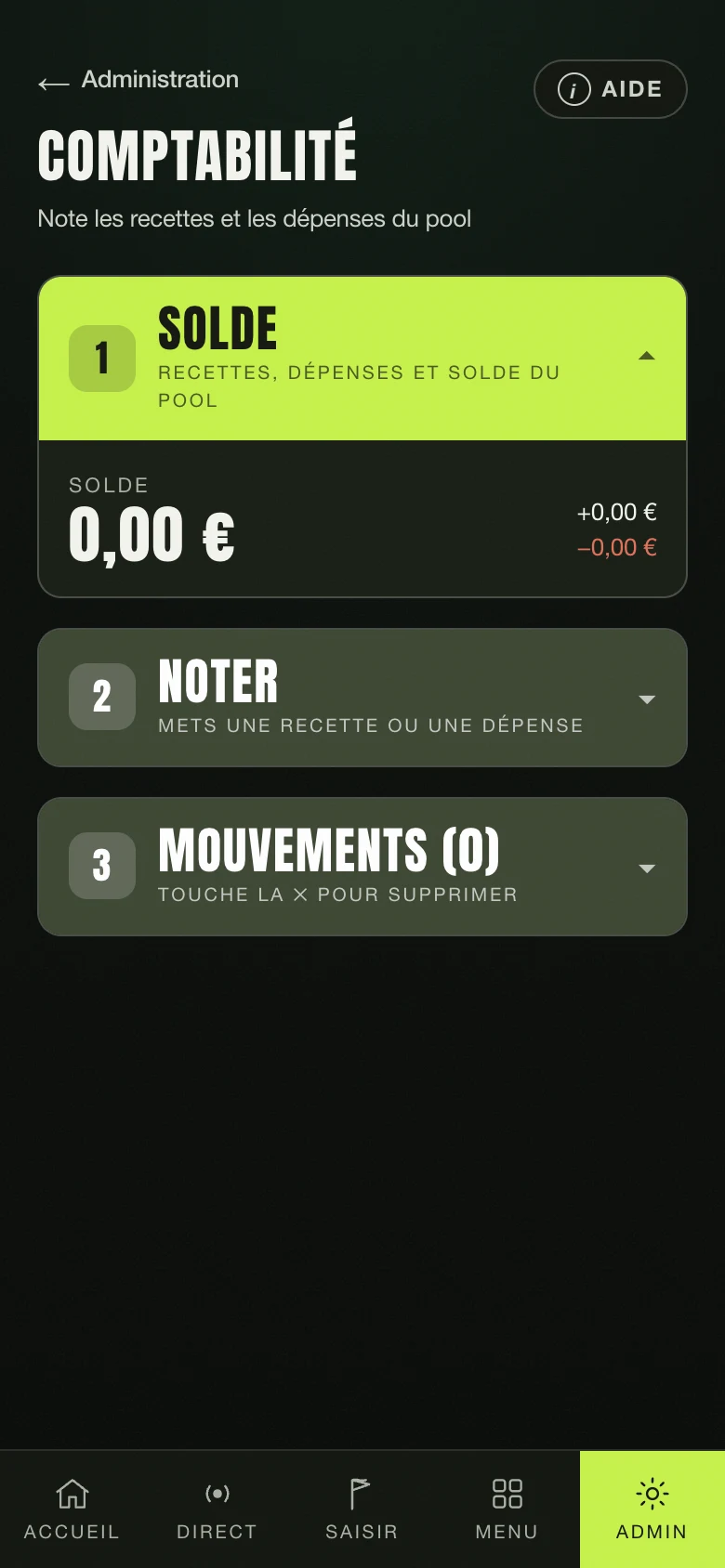 La comptabilité du pool : recettes, dépenses et solde