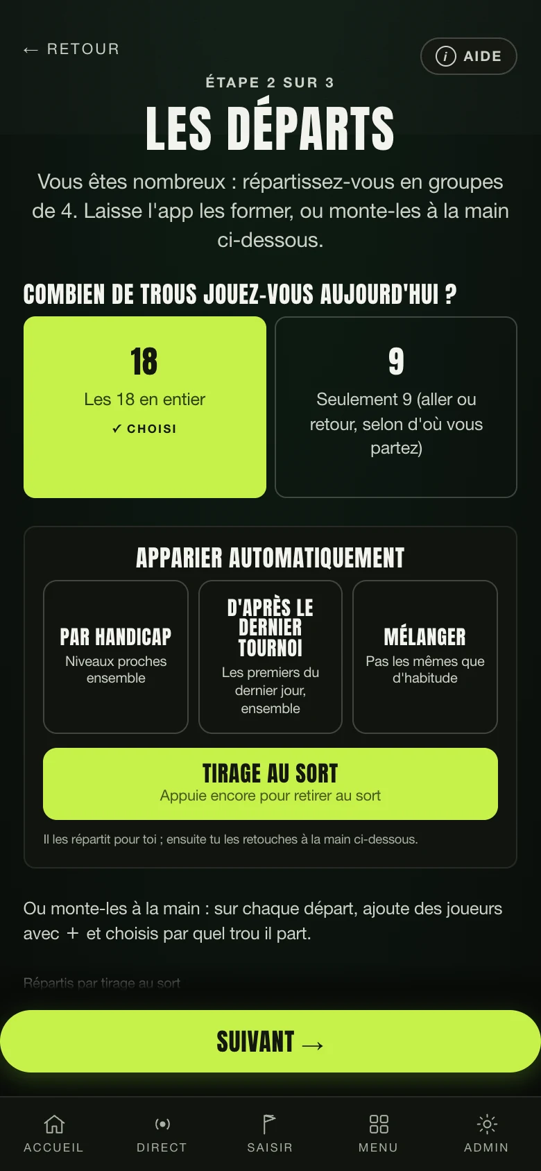 Les départs répartis tout seuls, avec la méthode en évidence