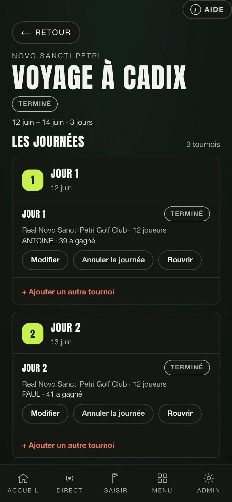 Un voyage de plusieurs jours dans Nintee, avec ses journées et son classement